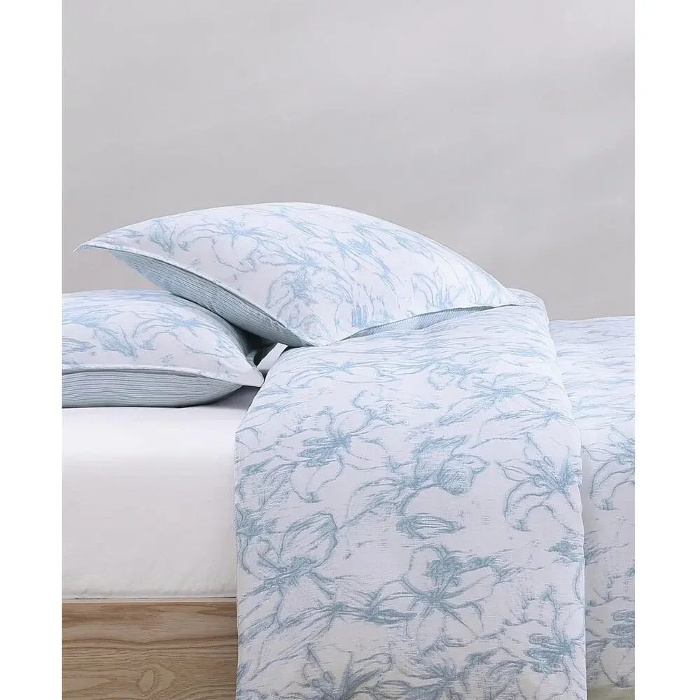 Tommy Hilfiger Full Queen Duvet Set Blue Floral 100% Cotton Slub NEW - Picture 4 of 6